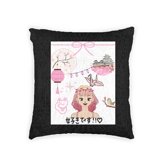 Cherry Blossom Girl with Japanese Elements Woven Pillows