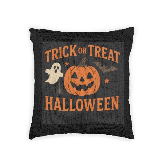 Halloween Trick or Treat Pumpkin Design Woven Pillows