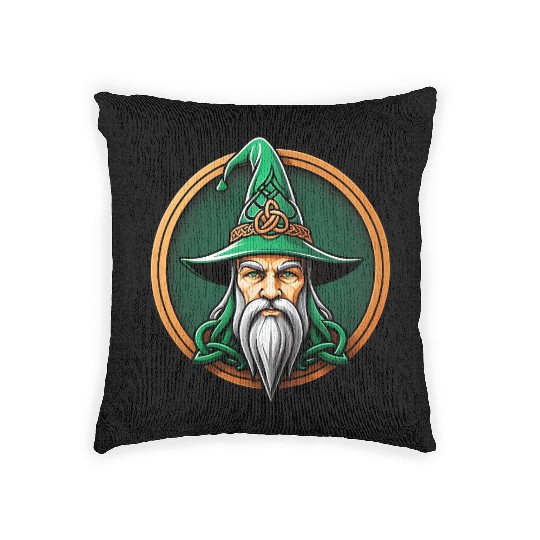 Ancient Wizard with Green Hat Woven Pillows
