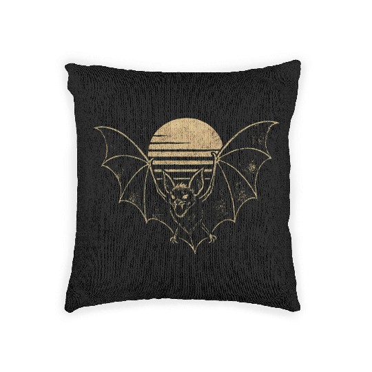 Retro Sunset Bat Silhouette with Full Moon Woven Pillows