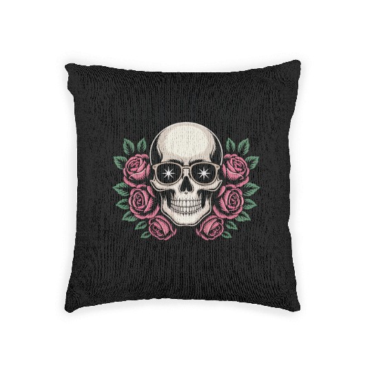 Floral Skull Badass Illustration Woven Pillows
