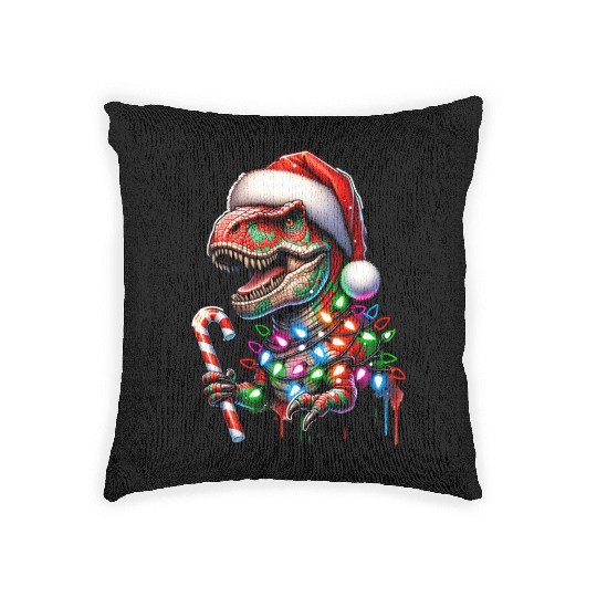 Festive Dinosaur Christmas Trolls Woven Pillows