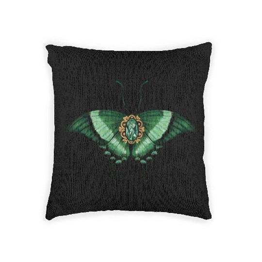 May Emerald Peacock Butterfly Gemstone Design Woven Pillows