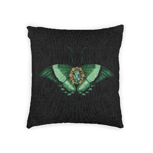 May Emerald Peacock Butterfly Gemstone Design Woven Pillows
