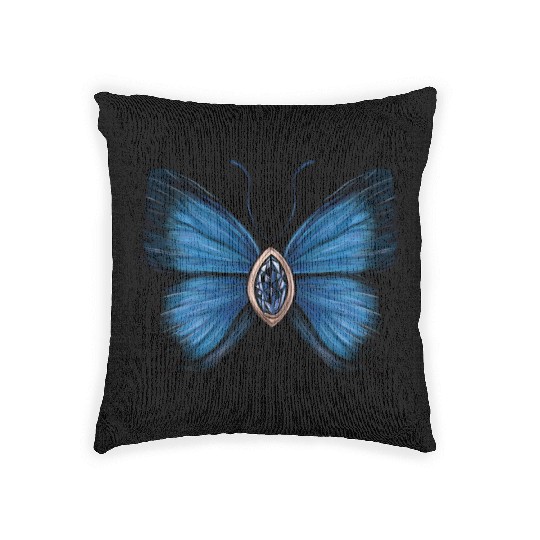 September Sapphire Blue Butterfly Gemstone Design Woven Pillows