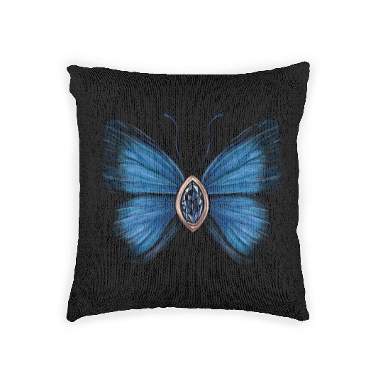 September Sapphire Blue Butterfly Gemstone Design Woven Pillows
