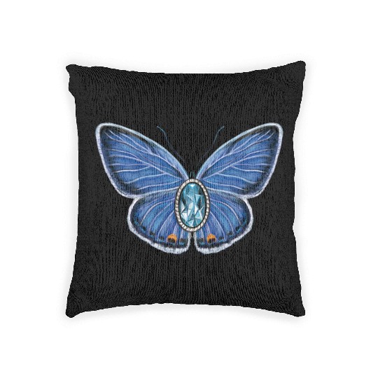 March Eastern Tailed Blue Butterfly Gemstone Art Woven Pillows