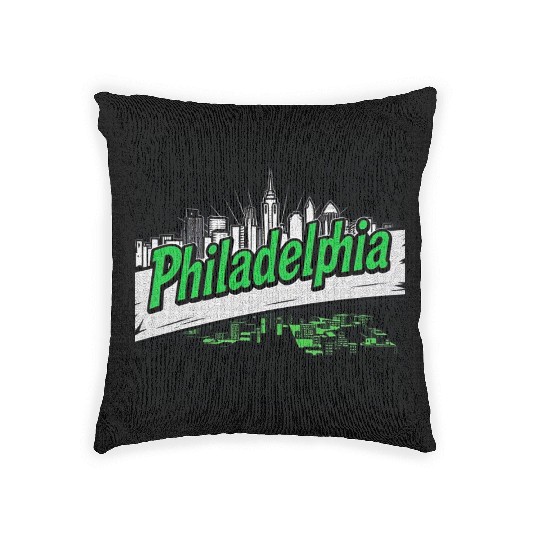 Philadelphia Skyline Neon Design Woven Pillows