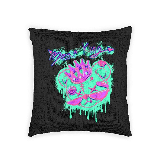 Neon Teddy Bear with Crown and Sunglasses Woven Pillows