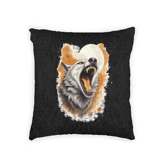 Howling Wolf Under Full Moon Woven Pillows
