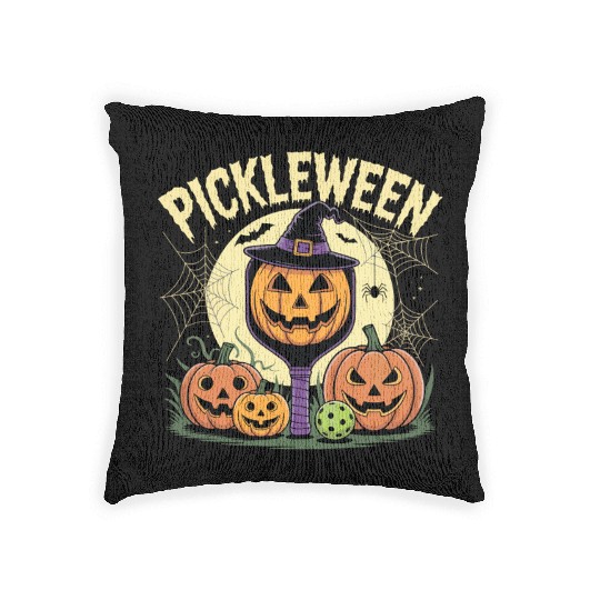 Pumpkin Pickleween Pickleball Player Halloween Woven Pillows