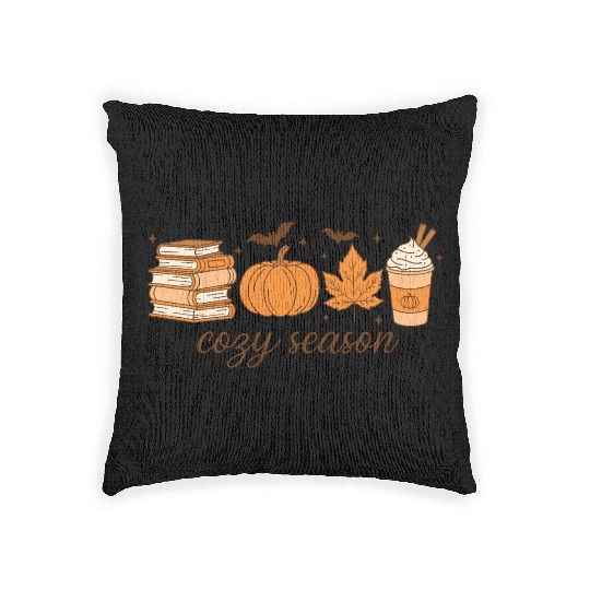 Cozy Season Pumpkin Latte Halloween Books & Leaves Woven Pillows