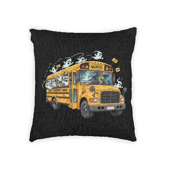 Haunted Ghost Transport School Bus Woven Pillows