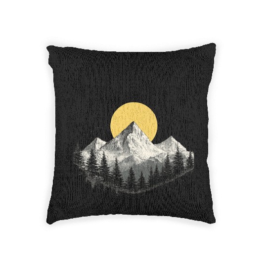 Mountain Silhouette with Full Moon Woven Pillows