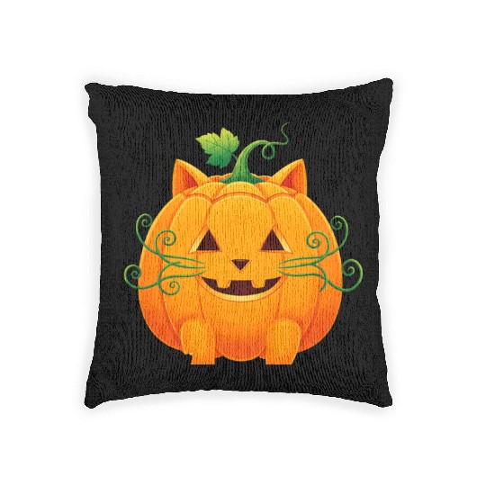 Whimsical Cat Pumpkin Costume Woven Pillows