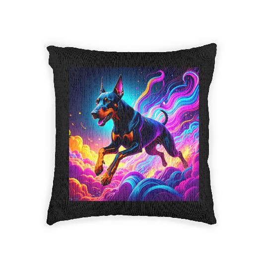 Neon Doberman Illustration Woven Pillows