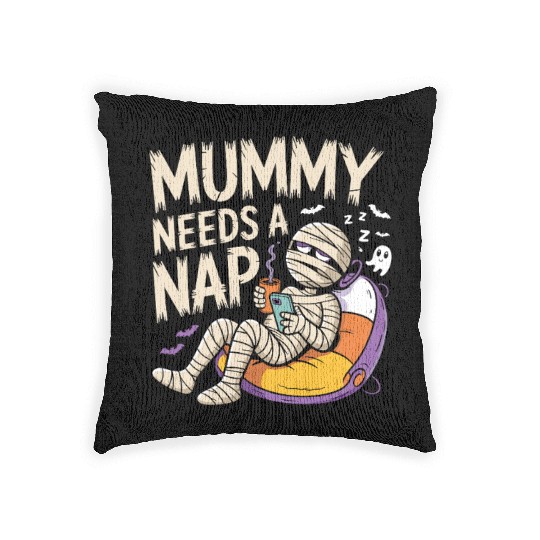 Mummy with Coffee Napping Design Woven Pillows