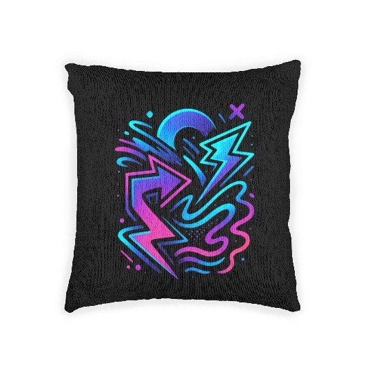Neon Thunderstorm Graphic Design Woven Pillows
