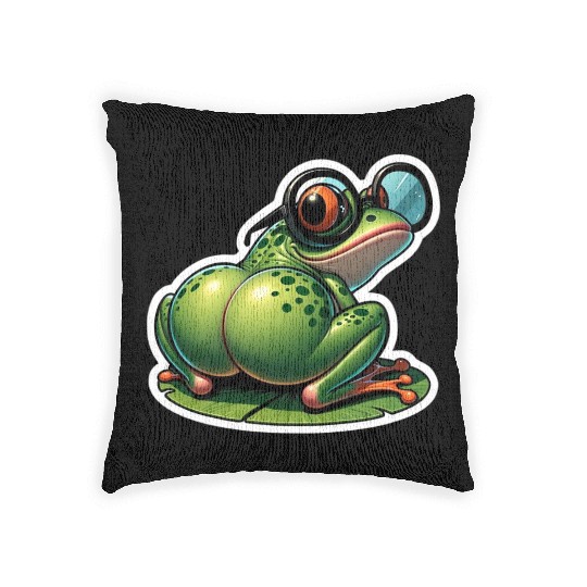 Colorful Frog with Sunglasses and Headphones Woven Pillows