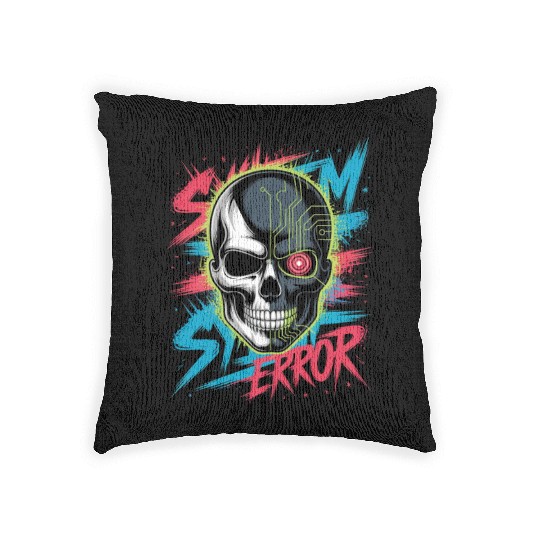 Cyber Skull Horror Graphic Woven Pillows Design