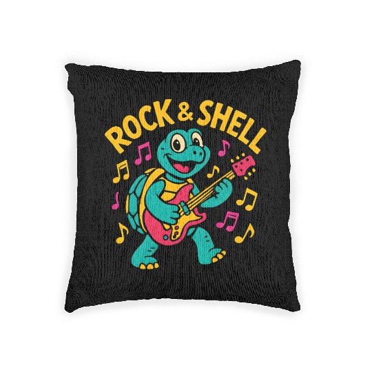 Cute Turtle Rock Guitar Design Woven Pillows