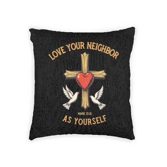 Love Your Neighbor Cross Illustration bible verse Woven Pillows