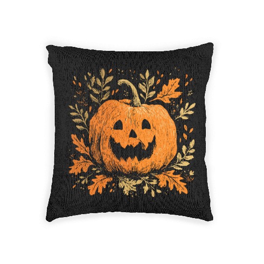 Fall Jack-o'-lantern Spooky Pumpkin Halloween  Woven Pillows
