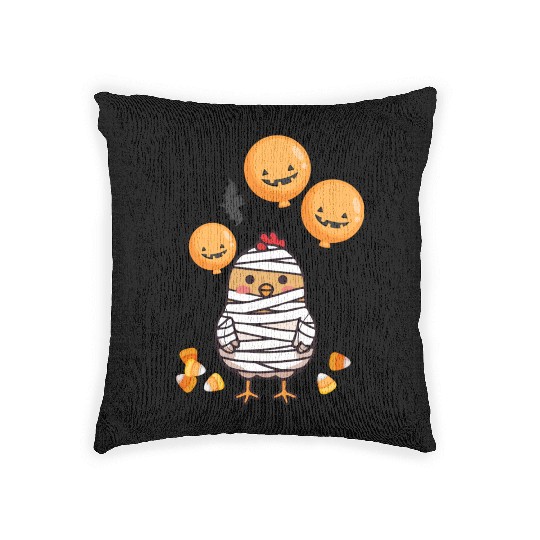 Festive Chick in Mummy Costume Woven Pillows