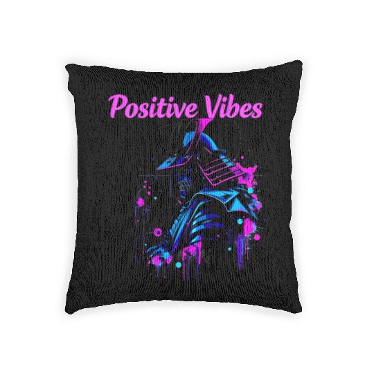 Neon Samurai Skull with Positive Vibes Woven Pillows
