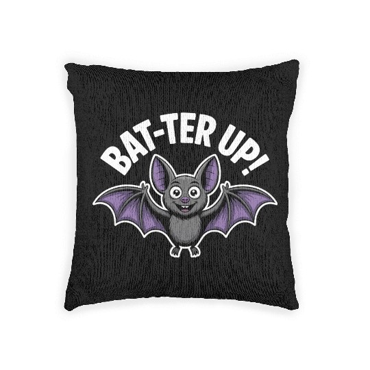 Bat ter Up Cute Bat with Playful Expression Woven Pillows