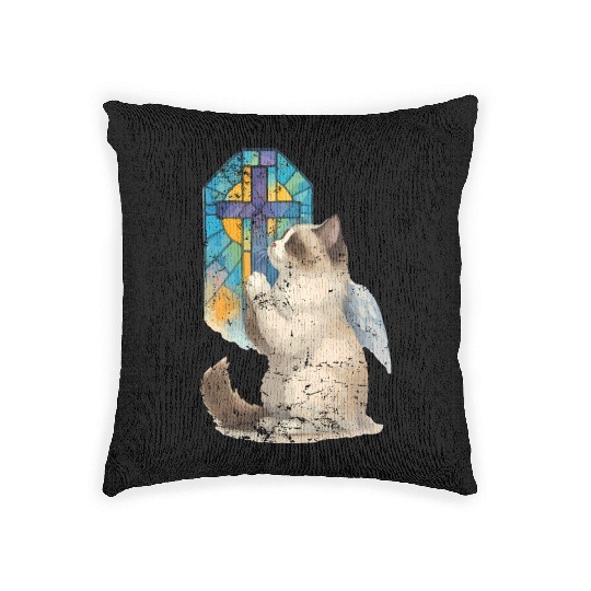 Celestial Cat with Stained Glass Cross Woven Pillows
