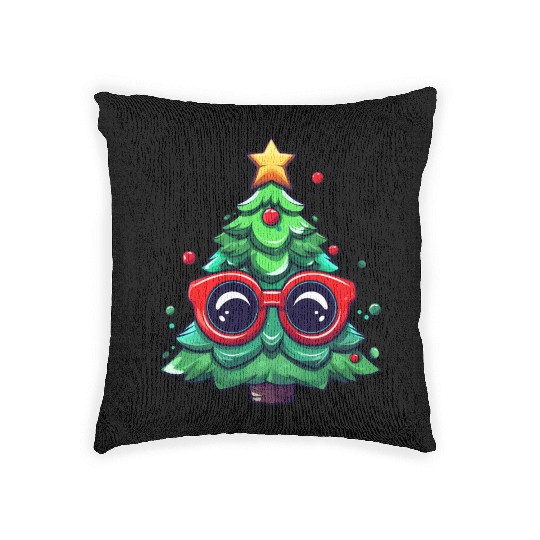 Festive Christmas Tree with Sunglasses Woven Pillows