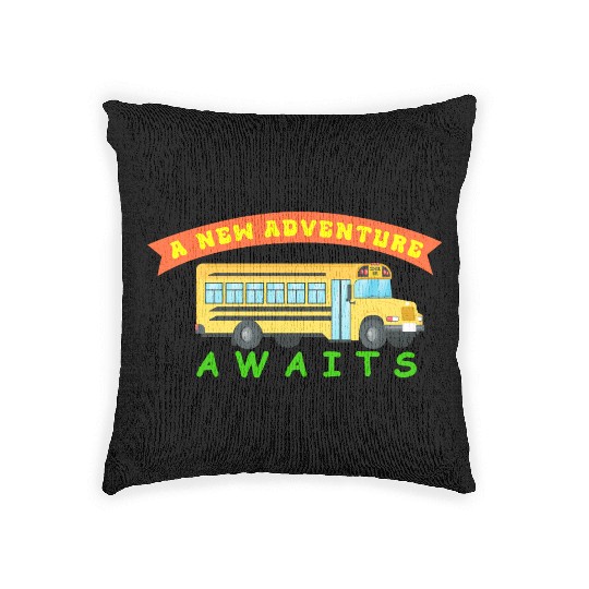 School Bus Awaits New Adventure Design Woven Pillows