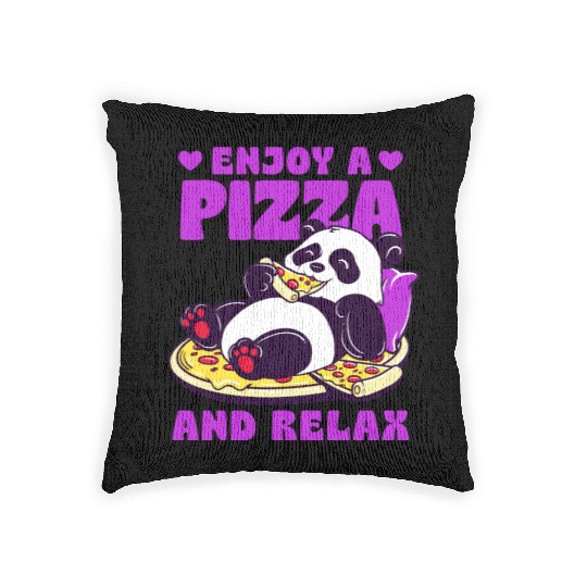 Cute Panda Enjoying Pizza Illustration Woven Pillows