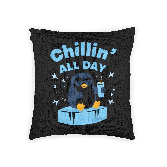 Chillin' Penguin with Sunset Drink Woven Pillows