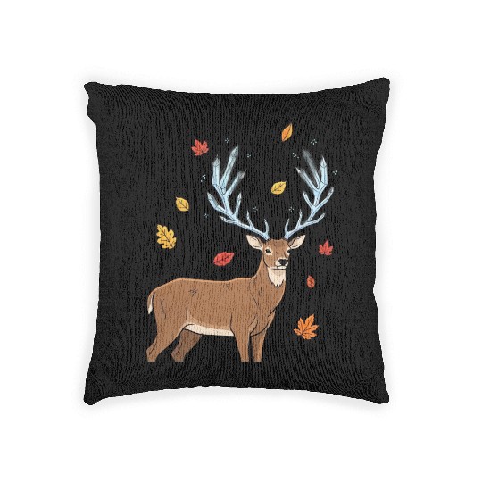 Autumn Mystic Deer Illustration Woven Pillows