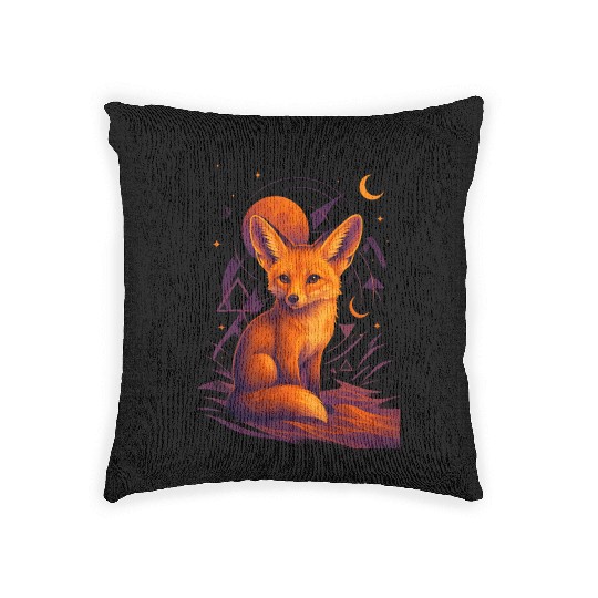 Mystical Fox Under Lunar Eclipse Woven Pillows
