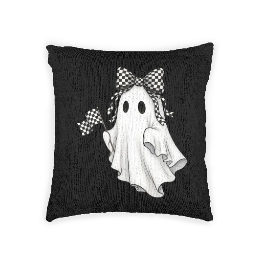 Ghost Boo Checkered Bow Race Day Racing Flag Racer Woven Pillows