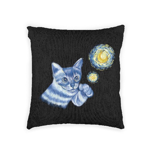 Blue Starry Night British Shorthair Cat Graphic Woven Pillows