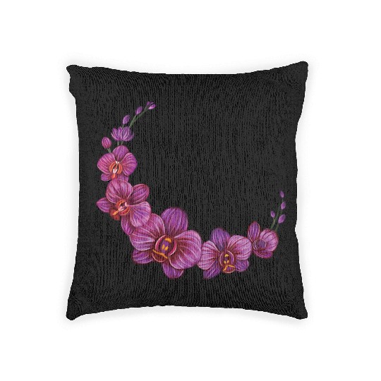 Violet Moon Orchid Flower branch illustration Woven Pillows