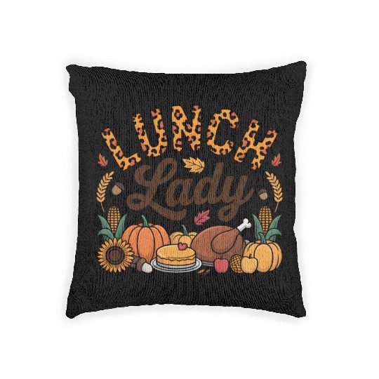 Leopard Fall Autumn Thanksgiving Lunch Lady Woven Pillows