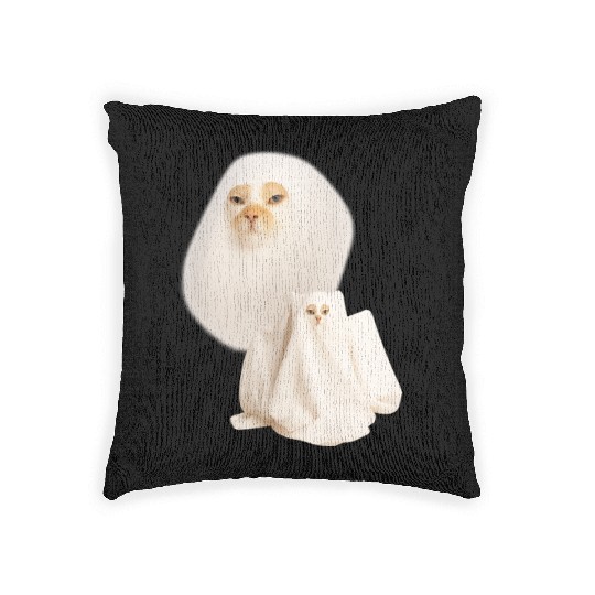 ghost cat meme funny halloween Woven Pillows