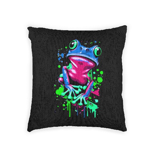 Neon Colorful Frog Art Woven Pillows