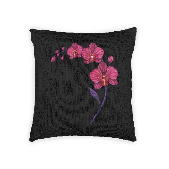 Elegant Violet Pink Orchid Flower Branch Design Woven Pillows