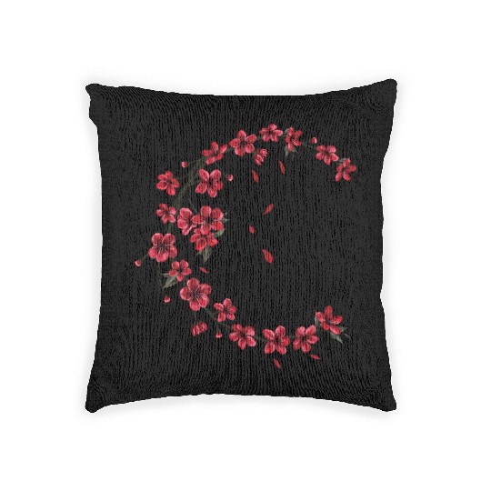 Red Moon Cherry Blossom Sakura Flower Design Woven Pillows