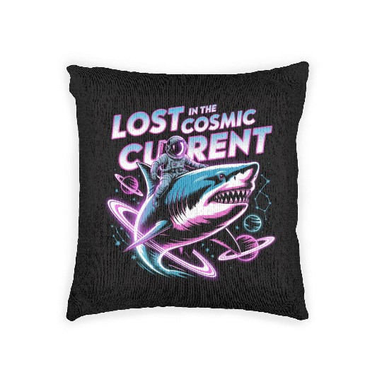 Lost in the Cosmic Shark Adventure Woven Pillows