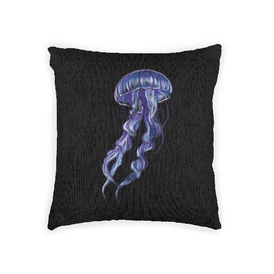 Bioluminescent Purple Jellyfish Illustration Woven Pillows