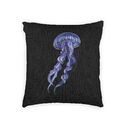 Bioluminescent Purple Jellyfish Illustration Woven Pillows