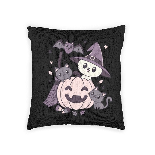 Halloween Kawaii Cat Pumpkin Ghosts Woven Pillows