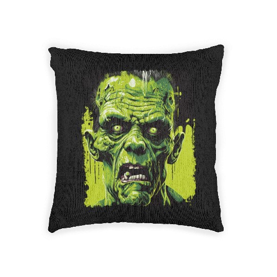 Green Zombie Halloween Monster Horror Design Woven Pillows